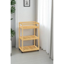 Odea Digithome Bambu 3 Raflı Tekerlekli Sunum Servis Arabası Mutfak Rafı Sehpa Banyo Rafı DB-0029