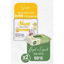Odea Sleepy Islak Havlu Doğal Organik 50 x 2 (100 Yaprak) ve Sensitive Bebek 3X50' Li