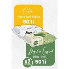 Odea Sleepy Islak Havlu Extra Bebek 90' Lı ve Doğal Organik 50' Li x 2 (100 Yaprak)