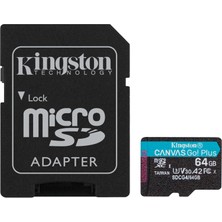 Odea Kingston 64GB Canvas Go Plus Microsd Card | Up To 200MB/S | Class 10, Uhs-I, U3, V30, A2 | SDCG4/64GB