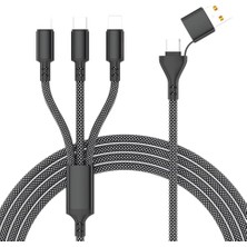 Odea Pd 100W Destekli 5'i 1 Arada Naylon Örgülü Kablo, Çoklu Şarj Kablosu USB A/c Tipi C/iphone, Ipad, Macbook, Galaxy ile Uyumlu (Gri-Beyaz)