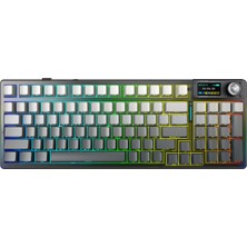 Odea Aula F98 Pro V3 OLED Ekranlı Crystal Switch Makrolu Kablosuz Rgb Hot-Swap Gasket Pre-Lubed Switch Mekanik Klavye Gradyan Gri