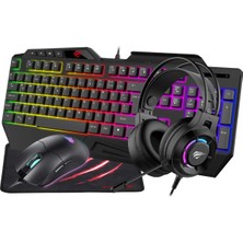 Odea Havit Gamenote KB905CM-TUR 4'lü Gaming Set – Klavye, Mouse, Kulaklık, Mousepad – Rgb Aydınlatma, Türkçe Q, 3.5mm Jack, Pc Uyumlu