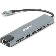 Odea Dark USB 3,1 Type C 8 In 1 Ethernet/hdmı/tf Sd Kart Okuyucu/usb 3,0 / Kulaklık Çoklayıcı Dönüştürücü Çevirici Hub (DK-AC-U31X36)