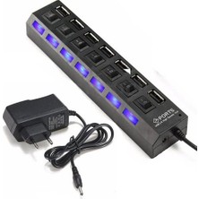 Odea 7 Port USB Hub Çoklayıcı Çoğaltıcı Onoff Düğmeli Işıklı Adaptörlü