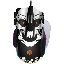 Odea Lecoo MG1102 Kablolu Rgb LED Aydınlatmalı 8200DPI 10 Makro Tuşlu Kuru Kafa Desenli Win Mac Gaming Optik Mouse ve Mouse Pad Siyah