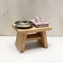 Odea Shark Anatolia Sedir Ahşap Banyo Taburesi Oturak ve Beyaz Bakır Hamam Tası Seti