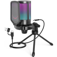 Odea Fifine Ampligame A6V Yayıncı - Oyuncu - Gamer - Podcast - Youtuber Rgb USB Mikrofon (Siyah)