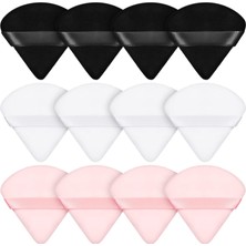 Odea Xspring Pudra Pufu, 12 Parça Üçgen Makyaj Pufu, Kurdele Bantlı Yumuşak Fondöten Süngeri, Mineral Pudra Için Islak ve Kuru Kullanım, Loose Pudra ve Vücut Için Makyaj Aracı (Siyah, Beyaz, Pembe)