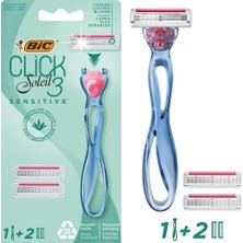 Odea Bıc Soleil Click Sensitive 1 Gövde & 2 Başlık Kadın Tıraş Bıçağı (3 Bıçak), Oynar Başlıklı, Aloe Vera ile Zenginleştirilmiş Kayganlaştırıcı Jel Şerit