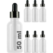 Odea Afracam 50 ml Metal Kapaklı Damlalık Dropper Şişesi Serum 50 cc Cam Şişe 6 Adet (Siyah Kapak, Şeffaf)