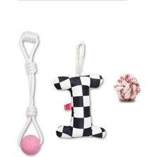Odea Üçlü Set Köpek Oyuncağı Plastik Eğitim Topu Çekiştirmeli Ip Oyuncak Köpek Toplu Eğitim Ipi (Pembe)