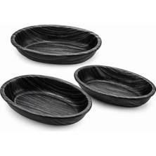 Odea Deinhaus Siyah Oval Sunum Tabağı Seti, 3'lü, 26X16 Cm, Modern Tasarım, Atıştırmalık ve Yemek Servisi Için, Plastik 3 Lü