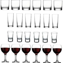 Odea Pasabahce Paşabahçe 24 Parça Istanbul Viski Rakı Shot ve Şarap Bardağı Seti