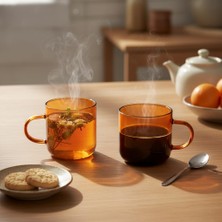 Odea Deconox 2'li Borosilikat Cam Kupa Seti - 380 ml Isıya Dayanıklı Renkli Kahve ve Çay Bardağı - Kurşunsuz Ekolojik (2 Adet) Amber (Bal Rengi) ve Füme Renk Seçenekleri (Amber (Bal Rengi) - 2 Adet)