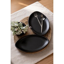 Odea Keramika Mat Siyah Bloom Kayık Tabak 31 cm 2 Adet 956