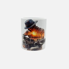 Odea Mirai Çift Pozlama (Double Exposure) Gitar ve Gün Batımı Şehir Silüeti Temalı Özel Baskılı Seramik Kupa 330 ml - Bireysel ve Kurumsal Siparişe Uygun
