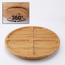 Odea Deconox 4 Bölmeli Dönerli Bambu Sunum Tepsisi, 360 Derece Dönebilen Yuvarlak Bambu Sunumluk, Kahvaltı, Kuruyemiş, Lokum, Zeytin, Kuru Meyve, Peynir ve Atıştırmalık Servis Tepsisi 30CM