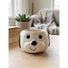 Odea Siyah Kulaklı Köpek Kupa 3D Kabartmalı El Yapımı Krem Parlak Kupa - El Işçiliği 3D Hediyelik Kupa