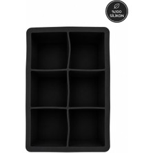 Odea Siliconly 6 Bölmeli Büyük Boy Silikon Buz Kalıbı Et Suyu Saklama Kare Kokteyl Buz Kalıbı Siyah