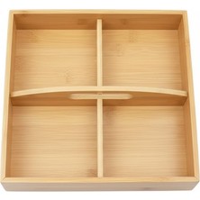 Odea Bambu Çok Gözlü Sunum ve Düzenleme Kutusu | 22X22 cm | Çok Bölmeli Servis ve Organizer | Çay – Kahve Ikramlık, Atıştırmalık Sunum Tepsisi