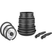 Odea Leggno All-In-One Titanium 12 Parça Set: 20-24CM Derin & 24-26CM Sığ Tencere 22-26-28CM Tava 20CM-24CM-26CM Cam Kapak 2 Adet Özel Sap