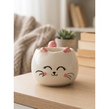 Odea Uyuyan Kedi Kupa 3D Kabartmalı El Yapımı Krem Parlak Kupa - El Işçiliği 3D Hediyelik Kupa