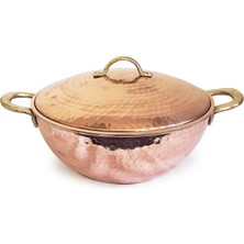 Odea Turna Bakır Wok Tava 25 cm Kapaklı El Dövme Kırmızı TURNA4812-1