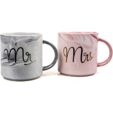 Odea Mukko Home Lüks Mermer Desenli Mr & Mrs 2'li Porselen Kupa Seti – 400 Ml, Hediyelik Kutulu,çok Renkli