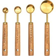 Odea 4 Parça Bambu Saplı Ölçü Kaşığı Seti, Gold Renk, Paslanmaz Çelik
