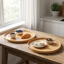 Odea Deconox 2'li Bambu Tepsi Seti, Ince Tasarım Özel Üretim Yuvarlak 2'li Bambu Tepsi Seti (33 * 22 * 1cm-40 * 28 * 1cm)