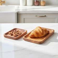 Odea Deconox 2'li Doğal Akasya Ahşap Dikdörtgen Servis Tabağı ve Çerezlik Seti – 12X9 cm ve 20X11 cm Kahve Yanı Sunumluk, Sushi ve Meze Tepsisi (Ikili Takım)