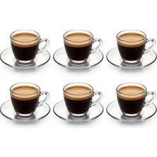 Odea 6 Kişilik Şeffaf Cam Kahve Fincan Takımı - 12 Parça Modern Espresso ve Türk Kahvesi Seti - Isıya Dayanıklı Cam Fincan ve Tabak Seti