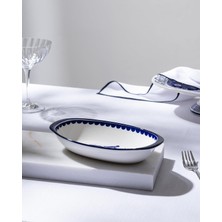 Odea Reve Bleu Tierra Oval Tabak - 22 cm - Mavi/beyaz
