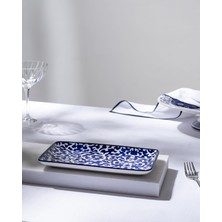 Odea Reve Bleu Freya Dikdörtgen Tabak - 22 cm - Mavi/beyaz