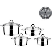 Odea Leggno Unique 8 Parça Süzgeçli Çelik Tencere Seti 24CM Süzgeçli Derin Tencere 20-16CM Derin Tencere 24CM Sığ Tencere