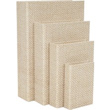 Odea Deco 79 Keten Kumaş Dekoratif Kutu Chevron Desenli Sahte Kitap Saklama Kitabı Şekilli Kutular Krem Vurgulu, 4'lü Dekoratif Hatıra Kutusu Seti 38,1 Cm, 30,4 Cm, 9 Cm, 15,2 cm Y, Bej