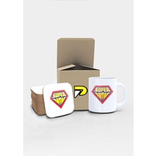 Odea Postermanya Super Mom Anne Tasarımlı Baskılı Kupa Bardak Seti Mug (Anneler Günü Hediyesi, Anneye Hediye)
