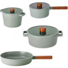 Odea Neoflam Fika Gri Döküm Alüminyum 7 Parça Tencere Seti, 22-24 cm Tencere, 18 cm Sütlük, 24 cm Tava