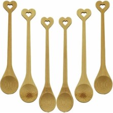 Odea Ahşap Bambu Çay Kaşığı Seti, 6 Parça, Yuvarlak ve Kalp Figür Saplı