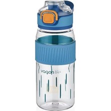 Odea Vagonlife 550ML Rahat Içim Desenli Silikon Gövde Kilitlenebilir Kapaklı Polikarbon Matarası (Lacivert)