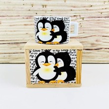 Odea Giftmoda Ahşap Kutusunda Mutlu Aşıklar Penguen Tasarım Kupa Bardak