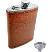 Odea Çelik Üzeri Kahve Deri Kaplı 8 Oz 240 ml Içki Matarası PY96KHV