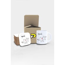 Odea Postermanya Pineklemek Kedi Tasarımlı Baskılı Kupa Bardak Seti, Eğlenceli Özel Hediye Mug