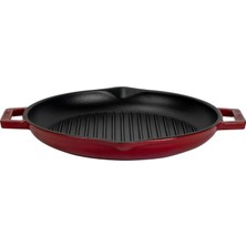 Odea Lava Döküm Yuvarlak Izgara Tavası Döküm Demir Yekpare Çift Kulplu ÇAP(Ø)30CM.-BORDO