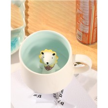 Odea Mukko Home 3D Porselen Kupa – Sevimli Aslan Figürlü, 350 Ml, Eğlenceli ve Şık Tasarım,mavi
