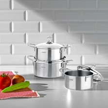 Odea Nehir Silver 6 Parça Paslanmaz Çelik Mini Tencere Seti (12-14-16 Cm)