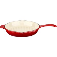 Odea Lava Metal Saplı 28 cm Kırmızı Iç Krem Döküm Yuvarlak Izgara Tava