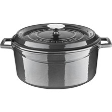 Odea Lava Metal Premium Serisi - Döküm Yuvarlak Tencere, 28 Cm, Majolik Gri