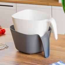 Odea Porsima G-575 2 Parça Plastik Süzgeç Çok Amaçlı Makarna Meyve Sebze Pirinç Yıkama Süzgeci Gri Beyaz